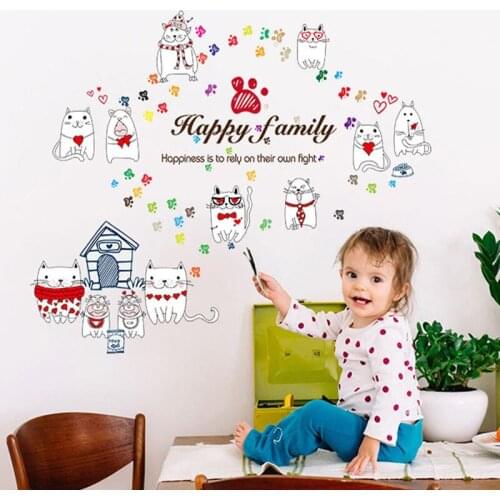 Very cute cartoon cat wall sticker PVC Material DIY wall decals For Kids room bedroom kindergarten wall decoration sticker