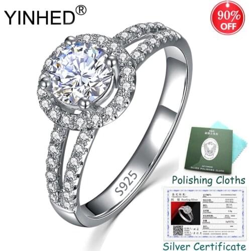 Send Certificate! YINHED Luxury 8mm 5A Cubic Zircon Wedding Rings for Women 925 Sterling Silver Ring Fine Jewelry Gift ZR559