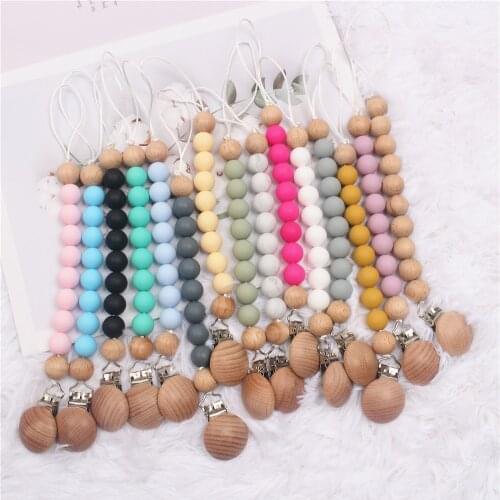 Customize Wooden Pacifier Clips Chain Silicone Beads BPA Free Dummy Clip Holder Soother Baby Teething Toys Shower Gifts