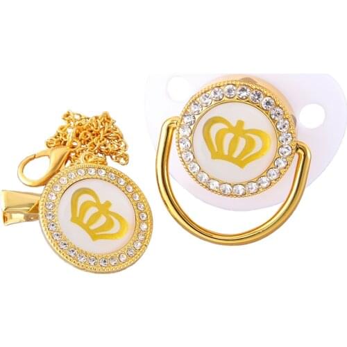 Luxury Sparkle Princess Crown Baby Bling Bling Pacifier Rhinestone White Pearl Crystal Orthodontic Nipple Silicone Soother Dummy