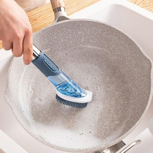 Add Liquid Dishwashing Brushe Multifunctional Cleaning Household Kitchen Long Handle Oily Pot Washing Brush Sponge Combination