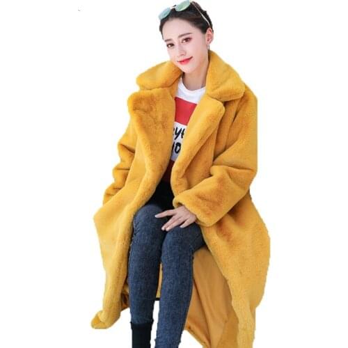 Faux Rabbit Fur Coat 2020 Winter Long Fur Coat Women Loose OverCoat Luxury Thicken Warm Oversize Female Plush Coat