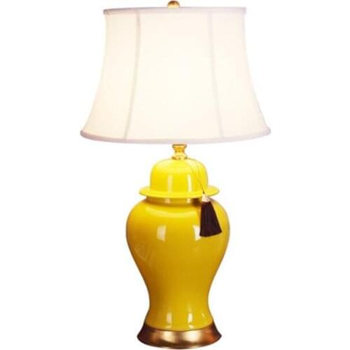 Nordic Elegant Yellow Ceramic Fabric Led E27 Table Lamp for Living Room Bedroom Bedside Deco Lighting H 70cm 80-265V 1526