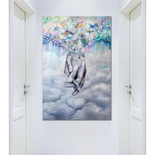 Modern Beautiful Lover Hands Butterfly Canvas Painting Wall Art Posters and Prints Picture for Living Room Home Decoration