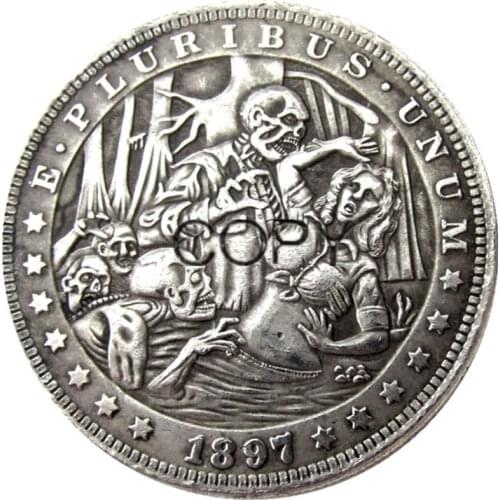 US Hobo 1897 Morgan Dollar skull zombie skeleton Silver Plated Copy Coins