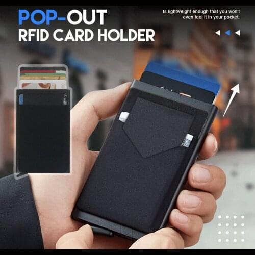 Slim Aluminum Wallet With Elasticity Back Pouch ID Credit Card Holder Mini RFID Wallet Automatic Pop up Bank Card Case