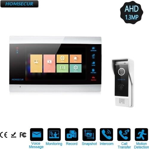 HOMSECUR 7" Wired AHD1.3MP Video Door Phone Intercom System with One Button Unlock, Recording & Snapshot(BM705HD-B+BC031HD-B)