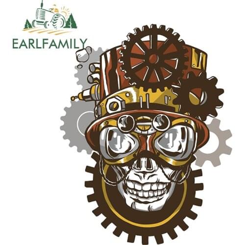 EARLFAMILY 13cm x 9.9cm For Steampunk Skull with Hat Anime Funny Car Stickers Waterproof Scratch-Proof Decal RV Vinyl Car Wrap