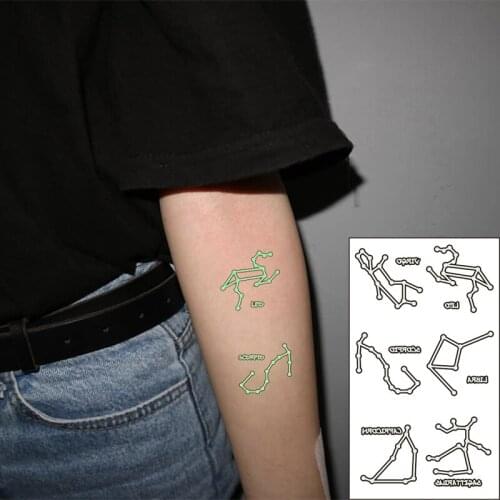 Waterproof Temporary Luminous Tattoo Sticker Constellation Virgo Leo Scorpio Libra Capricorn Flash Fake Tatto for Women Men