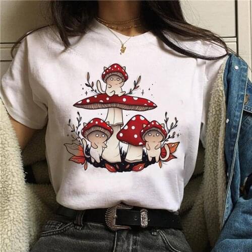 2021 Tops Mushroom Print Casual Tshirt Woman Aesthetic Rap Hip Hop Street Rock T-shirt Harajuku Goth Kawaii Grunge y2k Top