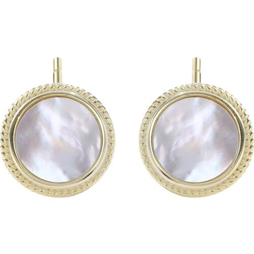 925 Sterling Silver Exquisite Big Round Stud Earrings for Women Girls Dating Transparent White Natural Shell Earrings