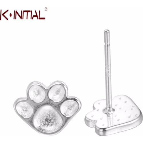 Kinitial Silver Color Dog Paw Earrings Cute Animal Baby Footprint Stud Earrings Jewelry For Women Wholesale Accessories