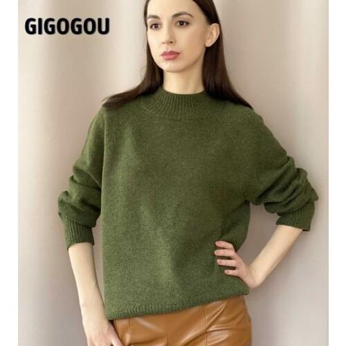 GIGOGOU Woolen Women Turtleneck Sweaters Autumn Winter Thick Warm Knitted Pullover Tops Oversized Jumper Women Cashmere Sweater