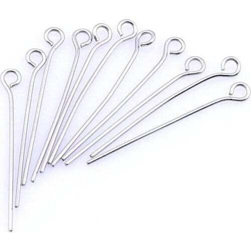 100Pcs/lot 18mm/20mm/25mm/30mm/40mm Stainless Steel Silver Tone Eye Pins DIY Earring Findings for Handmade Crafts Jewelry Making