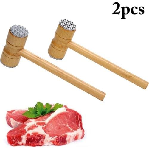 2pcs Meat Tenderizer Pounders Stainless Steel Wooden Double-Sided Meat Knocking Hammer Broken Ribs Kitchen Cookware Accessories
