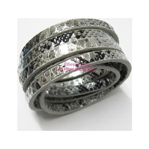 5x2mm Silver snake lace leather cord 5mm Flat leather cord