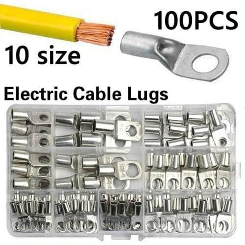 60/100/220 Pcs Assortment Copper Lug Ring Car Battery Terminals Electrical Wire Crimp Connector With Cover Automotive Kits
