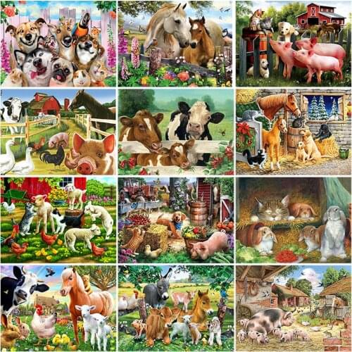 DIY 5D Diamond Painting Farm Animal Full Round Diamond Embroidery Cat Pig Horse Cross Stitch Rhinestone Kits Mosaic Home Decor