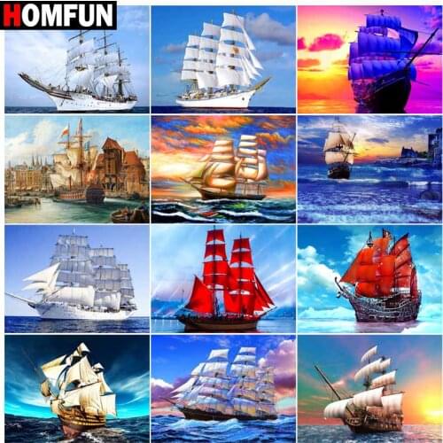 HOMFUN Diamond Painting Full Square/Round Diamond "Sea sailing scenery" Pattern Embroidery Cross Stitch 5D Rhinestone Painting