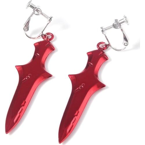 Anime Shaman King Yoh Asakura Cosplay Earrings Tao Ren Sword Drop Earrings for Women Men Ear Clip Jewelry Props