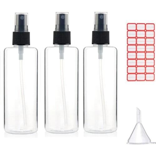 Freeship 3pc/lot 200ml 200cc plastic PET water clear mist spray bottle with balck Mist Spray pump for Refillable Perfume