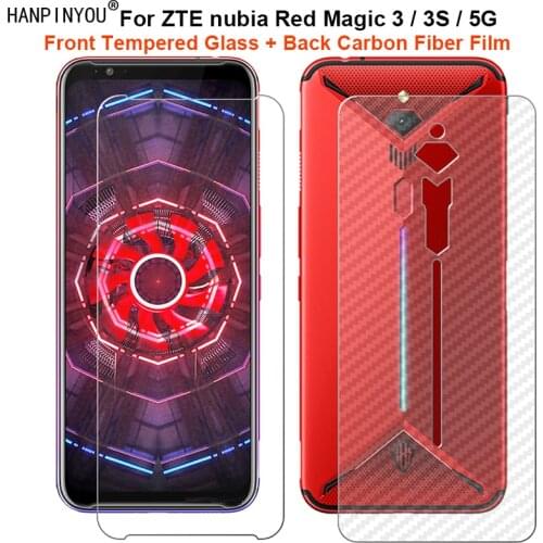 For ZTE nubia Red Magic 3 3s 5G 5S Lite Play 1 Set = Soft Back Carbon Fiber Film + Tempered Glass Front Screen Protector