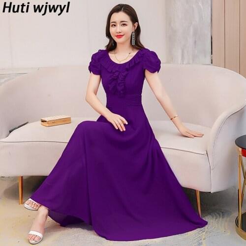 Plus Size Elegant Chiffon Casual Vacation Beach Midi Dress 2021 Summer Vintage Solid Sundress Women Bodycon Party Maxi Vestidos