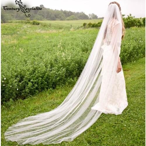 Cathedral Long Bridal Veils with Comb One Layer Ivory White Simple Wedding Veils Bride Accessiories Velos de Noiva