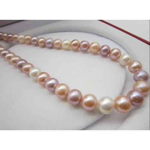 Perfect round 10-11mm pink White Multi-colo south sea pearl necklace 14K
