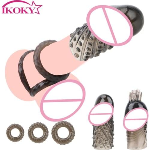 IKOKY 5pcs/set Adult Products Penis Ring Time Delay Ejaculation Dick Extensions Condom Penis Sleeve Cock Rings Sex Toys for Men