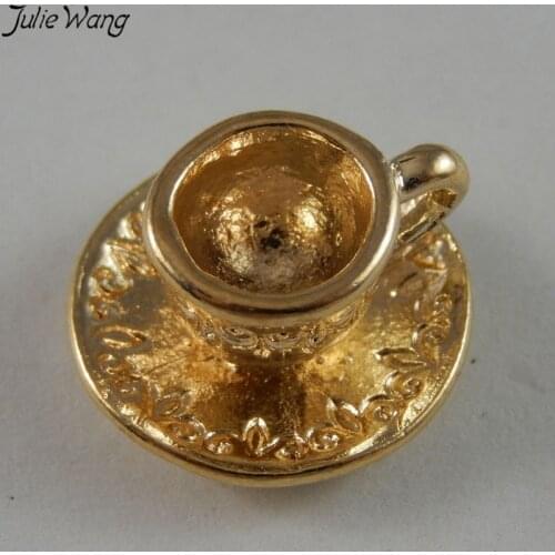 Julie Wang 15pcs Gold Tone Coffee Cup Shape Little Pendant Charm for DIY Old Fashion Jewelry Vintage Jewelry Key Chain Accessory