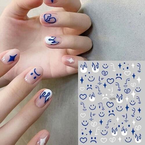 2021 New Klein Blue Flame Nail Decal Smiley Face Nail Decoration Sticker Love Nail Sticker women girls Waterproof Ultra-thin