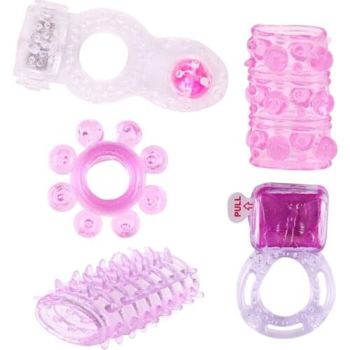 5-in-1 Penis Ring Soft Elastic Vibrating Sex Rings Time Delay Cockring Cock Ring Sleeve Waterproof Sex Toys for Male Men