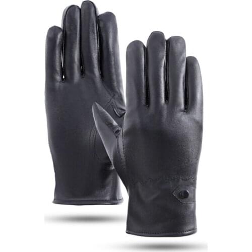 1 Pair Unisex Leather Cycling Gloves Women Men Touch Screen Full Finger Gloves Motorcycle Outdoor Sports Windproof Ski Mittens