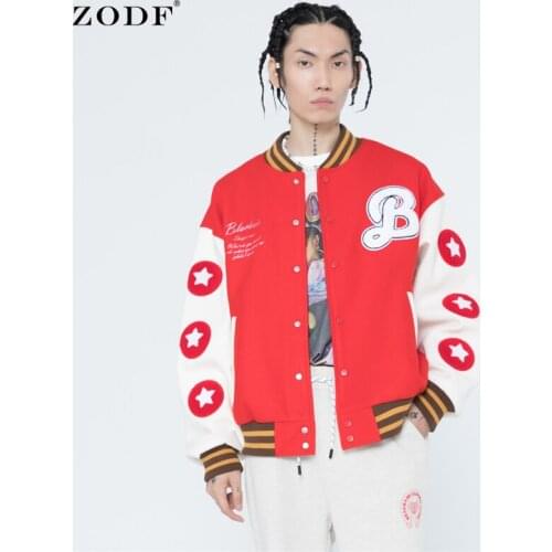ZODF Chic Men Hamburger Embroidery Jackets Harajuku Women Unisex Baseball Patchwork Coat Streetwear For Autumn Winter HY0188