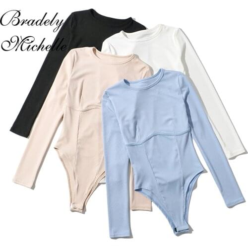 2021 Summer New Arrival Women Sexy Solid Skinny Knitting Bodysuits with Bright Line Decoration