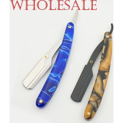 Wholesale classical mens portable blade shaving razor gray Acrylic handle razors barber hair knife razor eyebrow shaver razor