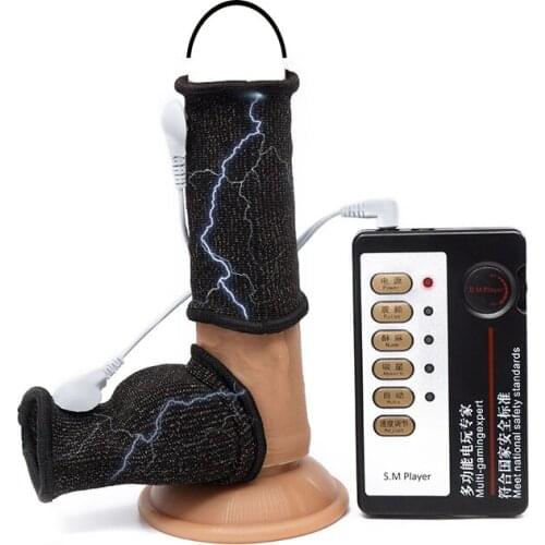 Male Electro Shock Cock Ring Electrical Stimulation Conductive Fibers Penis Rings Penis Scrotum bdsm Medical Themed Sex Toy Man