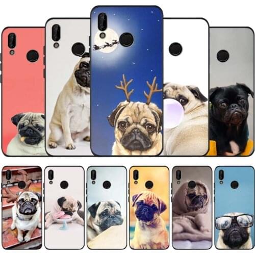 Cute Pug Dog funny black soft Phone Case for huawei P40 P30 P20 P10 Pro lite P9 Lite nova 4E 6SE Psmart 2019 Y6 9 Prime