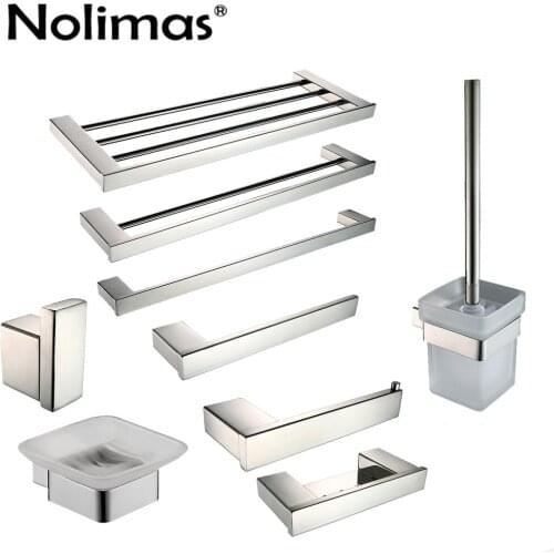SUS 304 Stainless Steel Bathroom Hardware Set Bathroom Accessories Mirror Polished Paper Holder Towel Bar Toothbrush Holder
