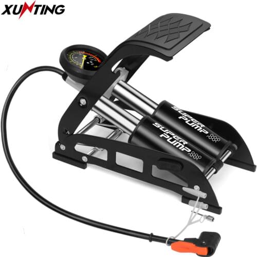 Xunting Foot Air Pump with 2000PSI Pressure Gauge Fits Presta Schrader for Ball Scooter Car Toys Bicycle Pump Bike Accessories