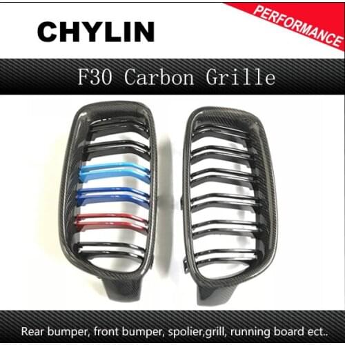 Genuine carbon fiber 3 color 3 series f30 f31 f35 grill dual slat gloss black grille for bmw 3 series 318i 320i 328i 330i 335i