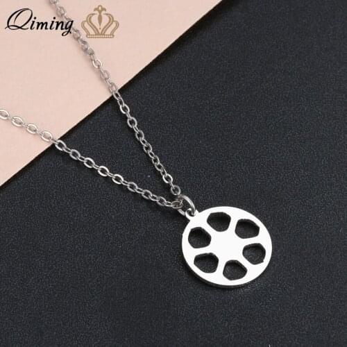QIMING New Tiny Football Soccer Necklace Men Women Boys Stainless Steel Sports Ball Fan Gifts Fitness Sport Necklace Pendants