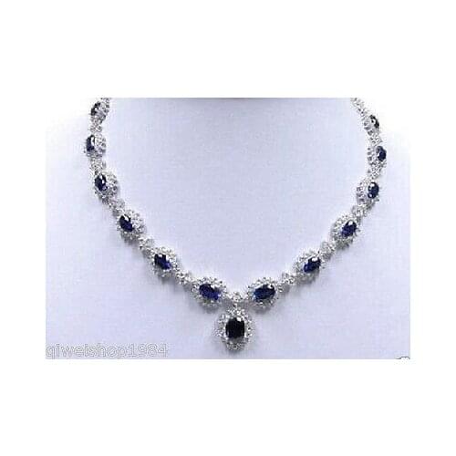 New Style Hot sale*****Very beautiful precious White Gold Blue Crystal Necklace 18" Fashion Wedding Party Jewellery
