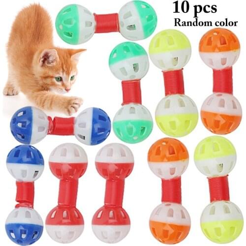 Outgeek 5pcs/10pcs Plastic Cat Toy Pet Cat Ball Toy Spring Designed Funny Kitten Bell Toy Cat Jingle Bell Toys For Cats