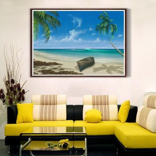 Beach Paradise Blue Sky and White Clouds Poster Canvas Print Painting Wall Art Living Room Home Decoration