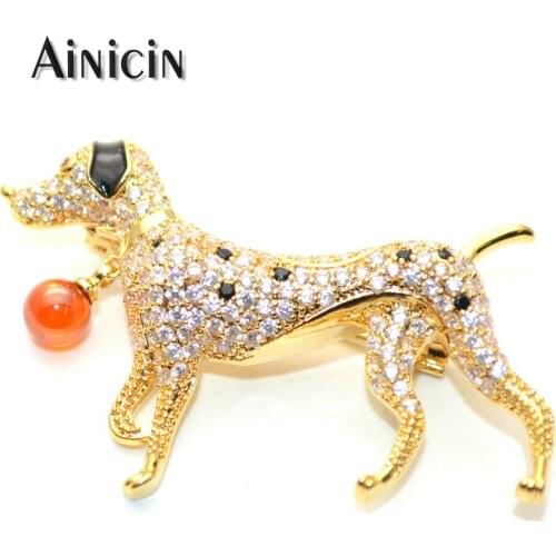 Gold Plating Rhinestone Crystal Setting Dobermann Dogs Brooches With Red Cubic Zirconia Fashion Women Luxury Gift Jewelry