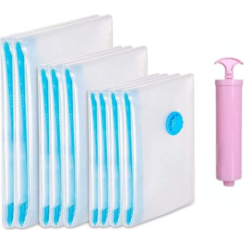 Durable Vacuum Storage Bags For Clothes Pillows Bedding Blanket More Space Save Compression Travel Hand Pump Seal Zipper Bags