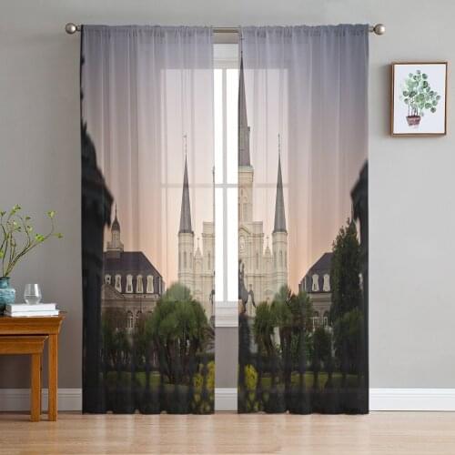 Luxury Tulle Curtains Castle Building Garden Living Room Kitchen Chiffon Curtain Youth Bedroom Sheer Floor Valance Curtain