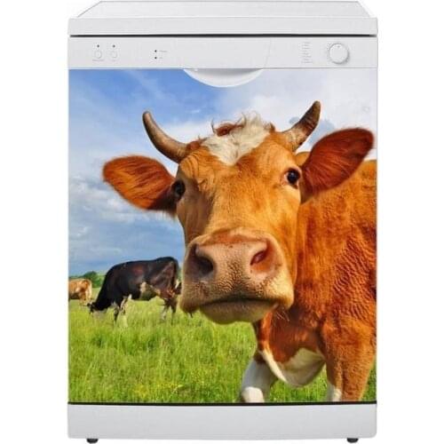 Wholesale 3D SelfAdhesive Dishwasher Stickers Glassland Cow Wall Sticker Kids Art Fridge Door Cover Kitchen Decoration